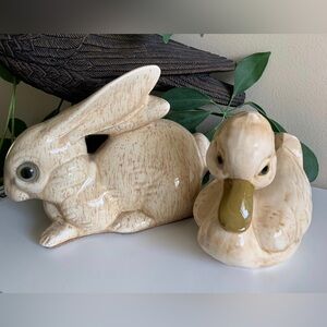 Vintage Pottery Bunny and Duckling